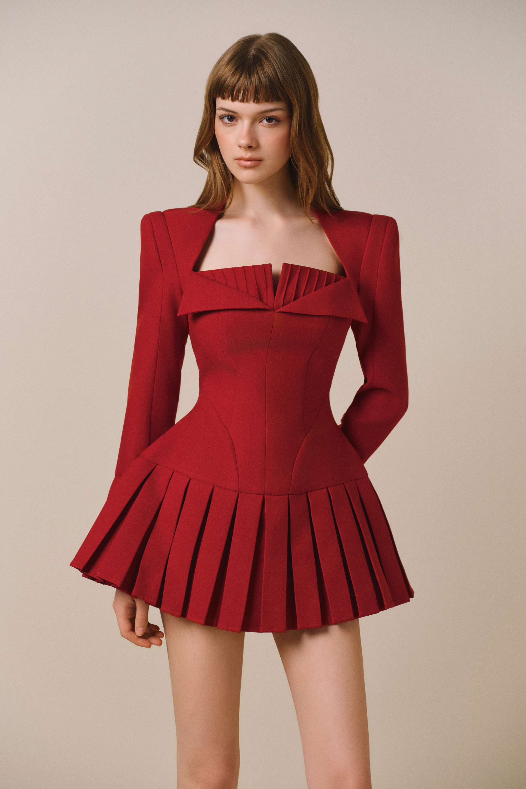 EDEN Long Sleeves Pleated Mini Dress