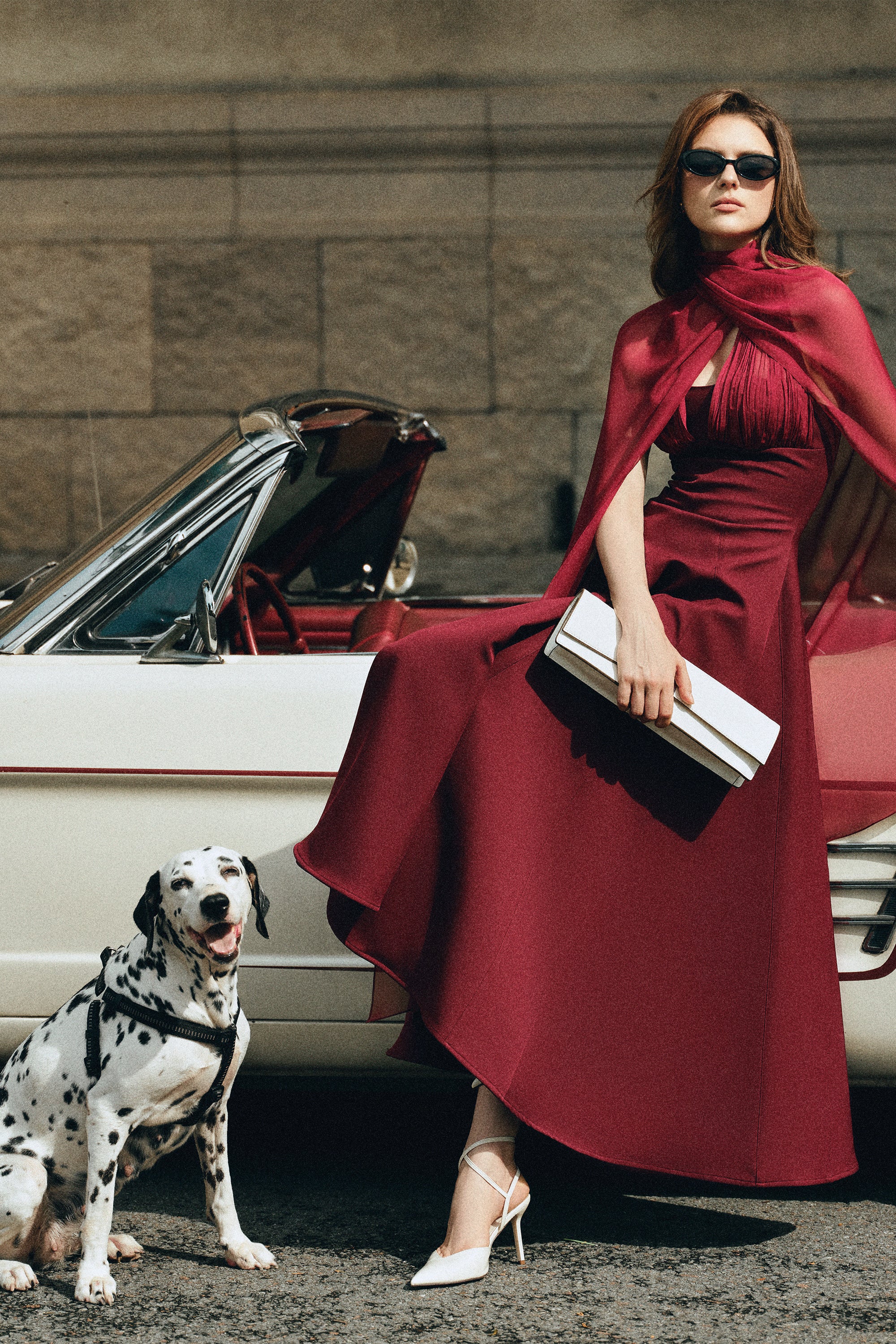 ZYRA Midi Dress with Chiffon Cape