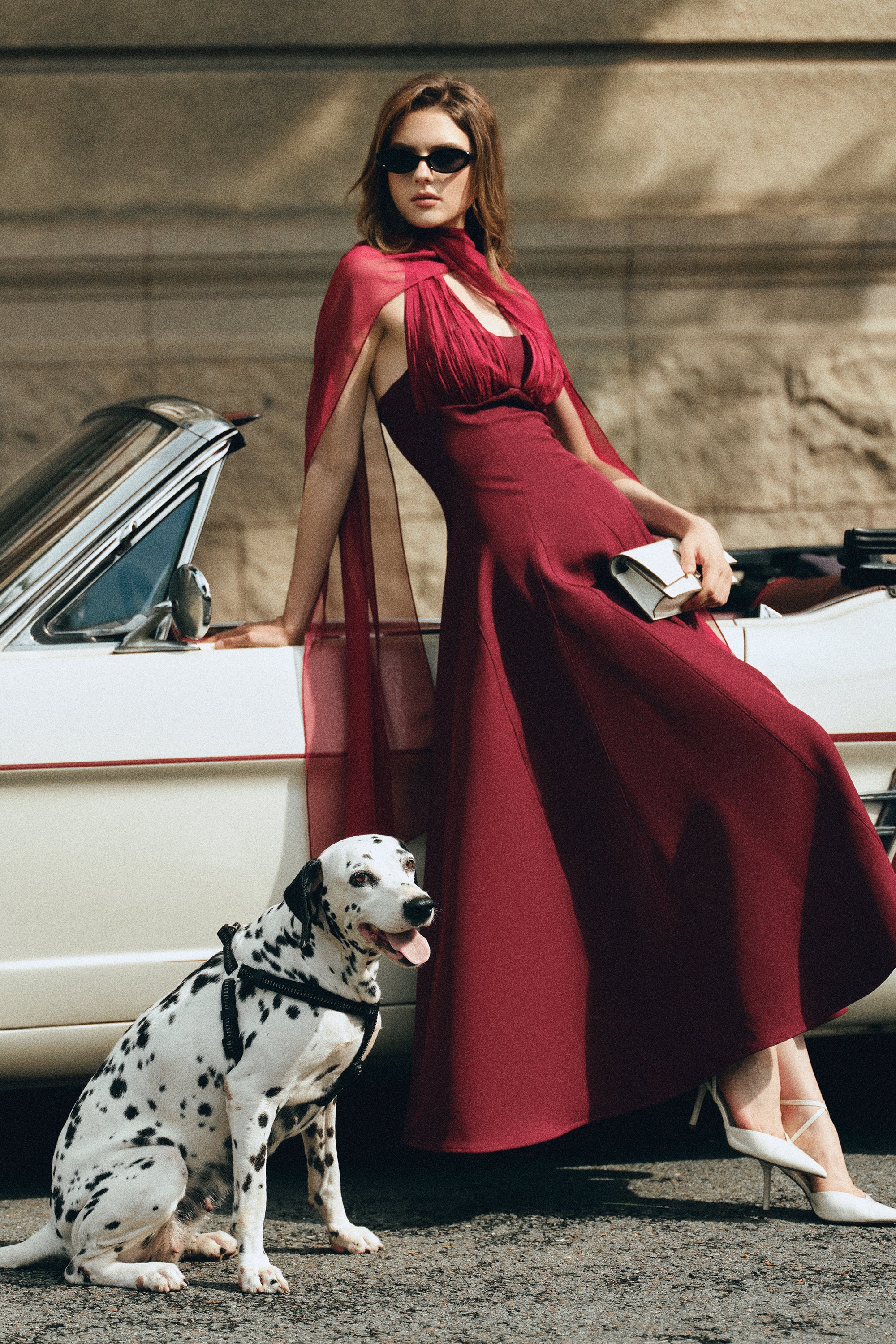 ZYRA Midi Dress with Chiffon Cape