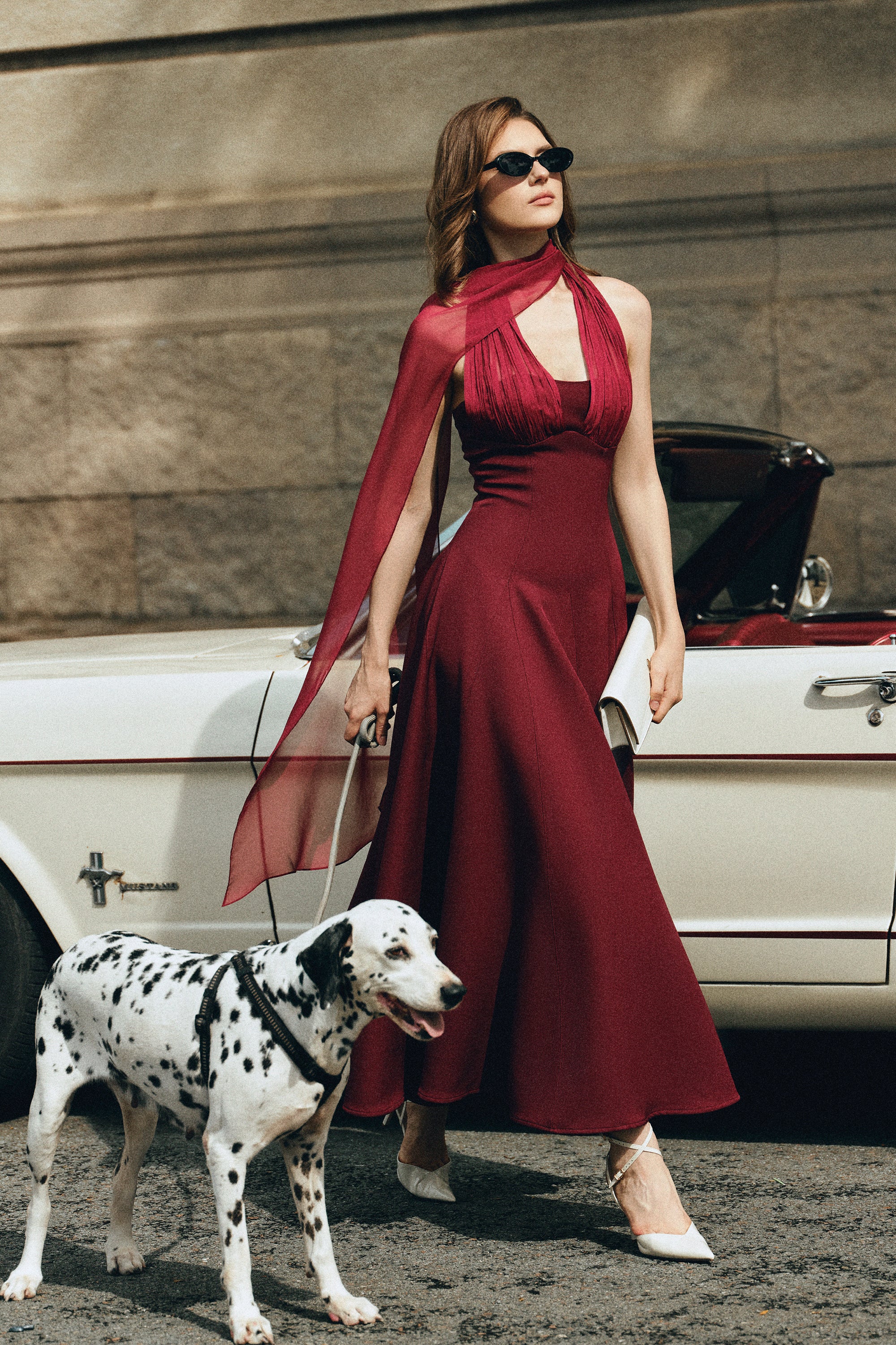 ZYRA Midi Dress with Chiffon Cape