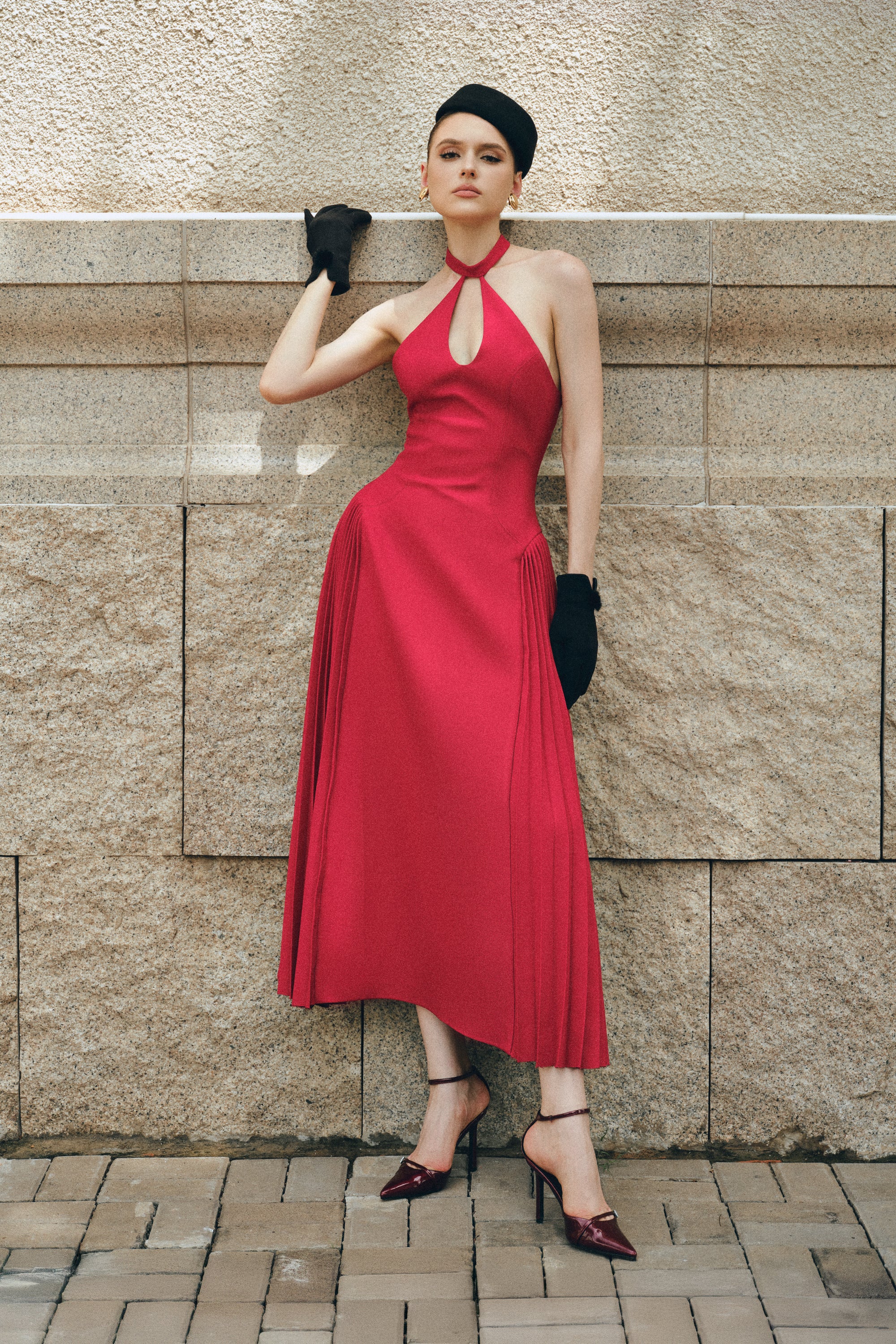 NYRIA Midi Dress with Neck Scarf