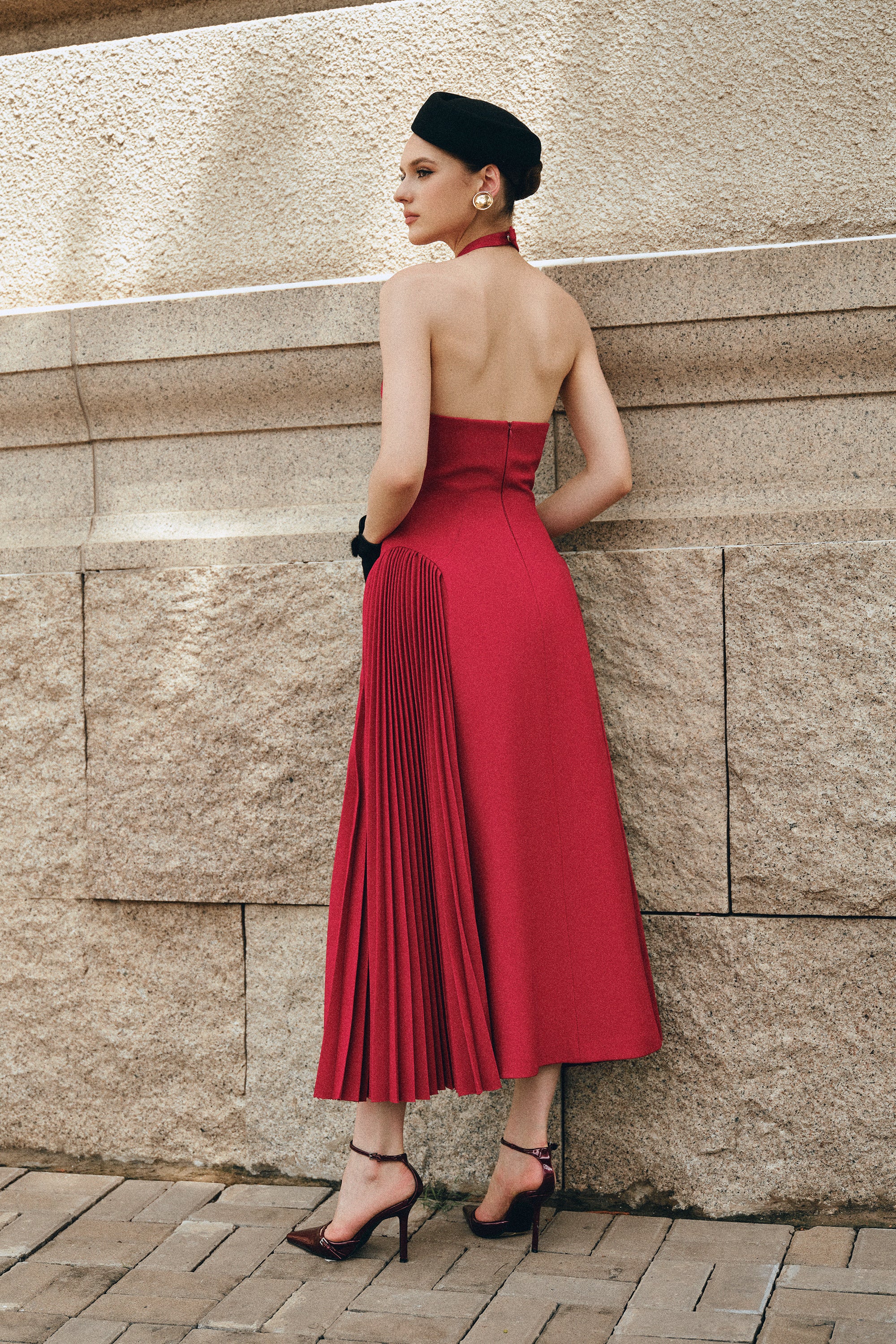 NYRIA Midi Dress with Neck Scarf