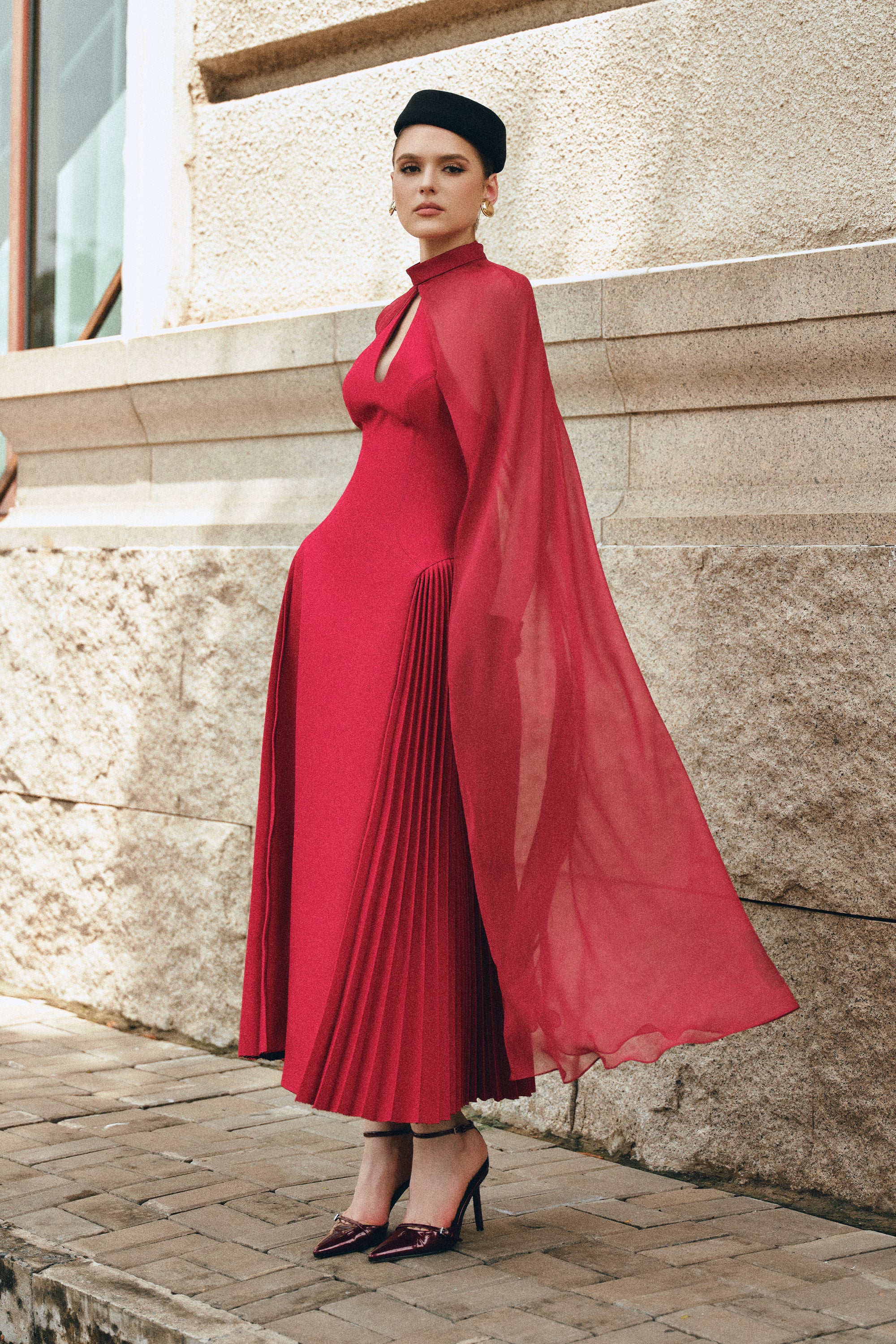 NYRIA Midi Dress with Neck Scarf