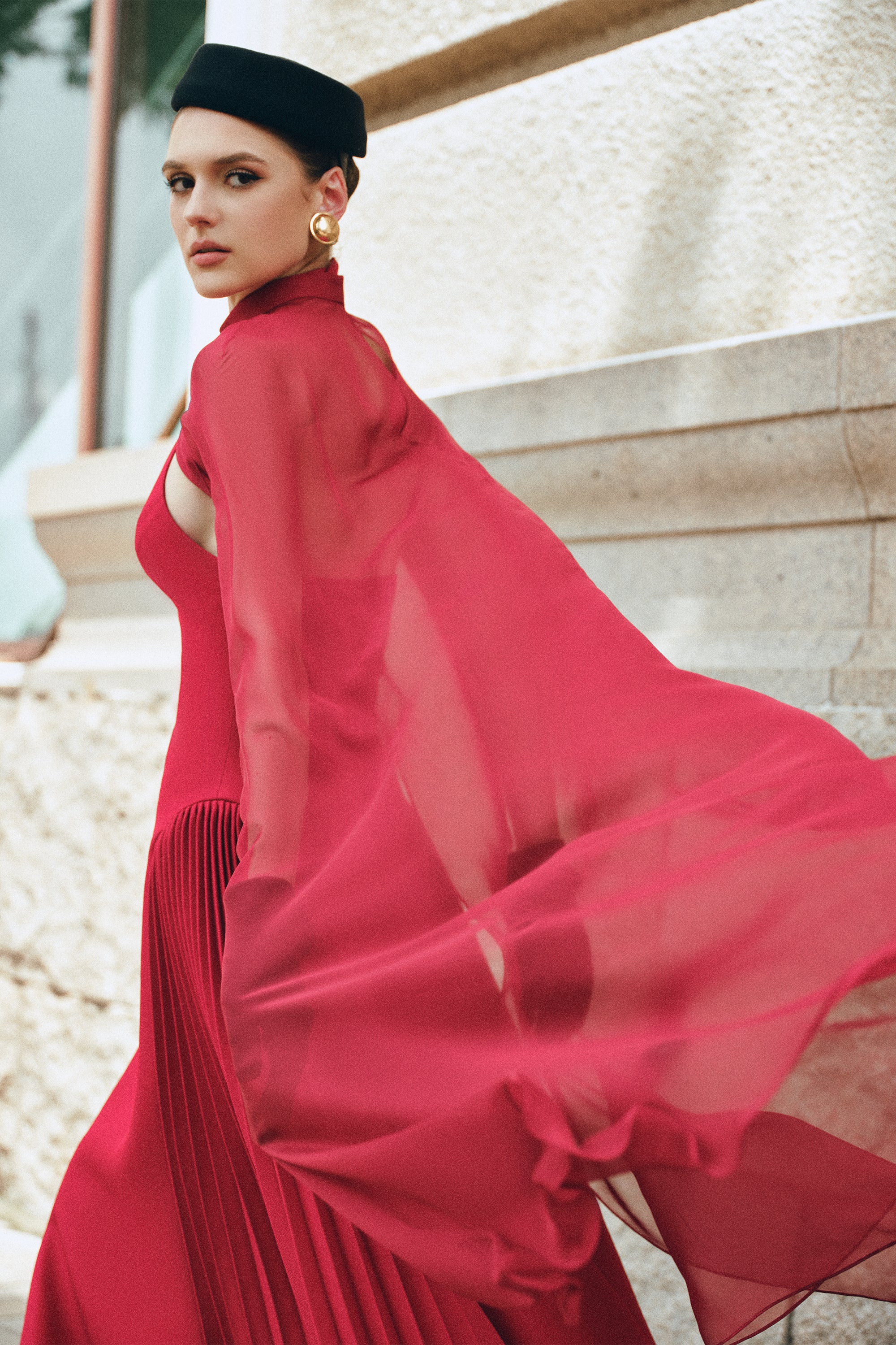 NYRIA Midi Dress with Neck Scarf