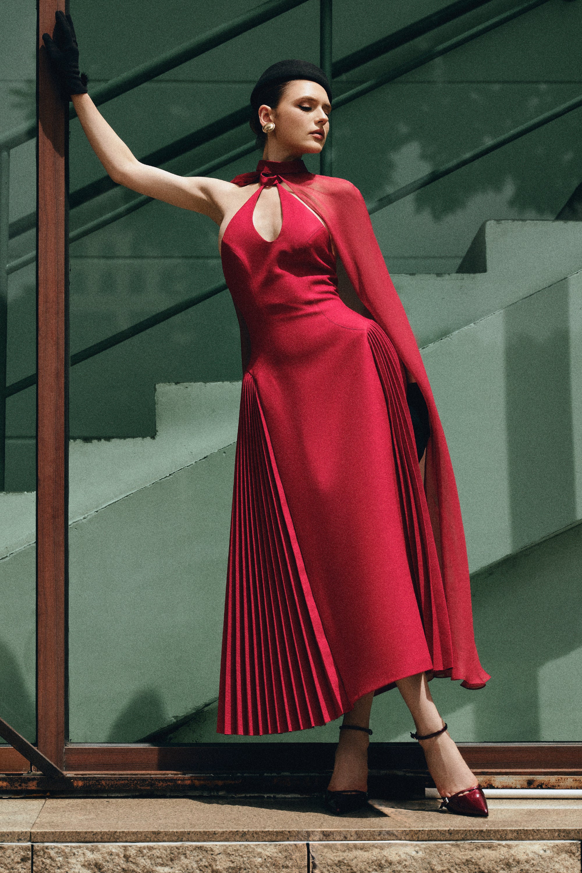 NYRIA Midi Dress with Neck Scarf