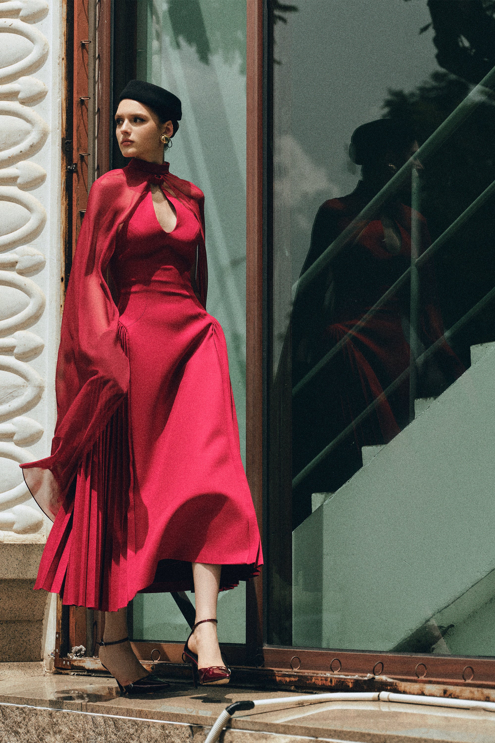 NYRIA Midi Dress with Neck Scarf