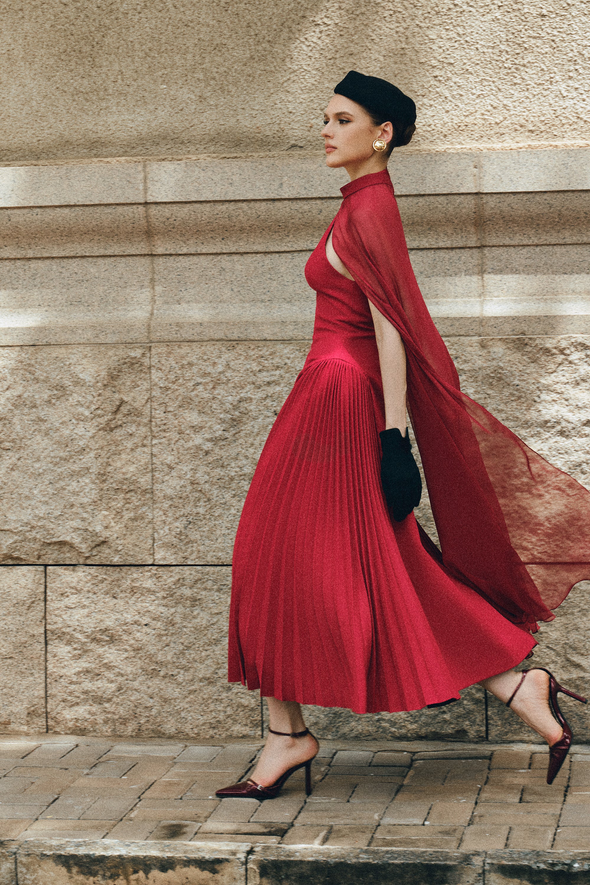 NYRIA Midi Dress with Neck Scarf