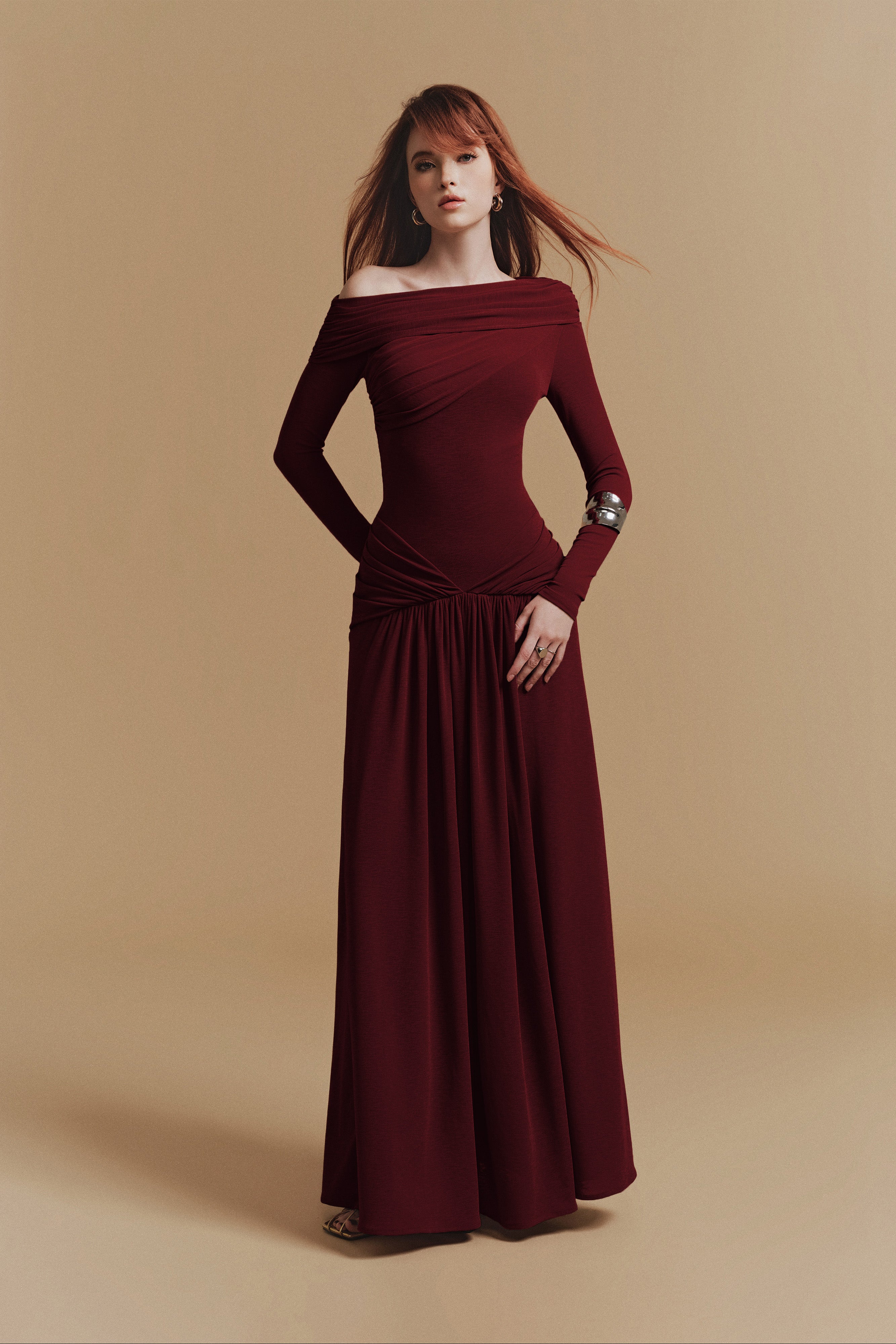 ROCHEL Asymmetric Long sleeve Maxi Dress