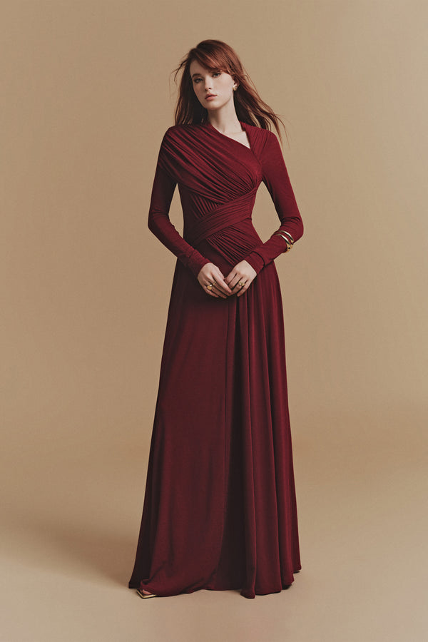 FAUX Asymmetric Long sleeve Maxi Dress