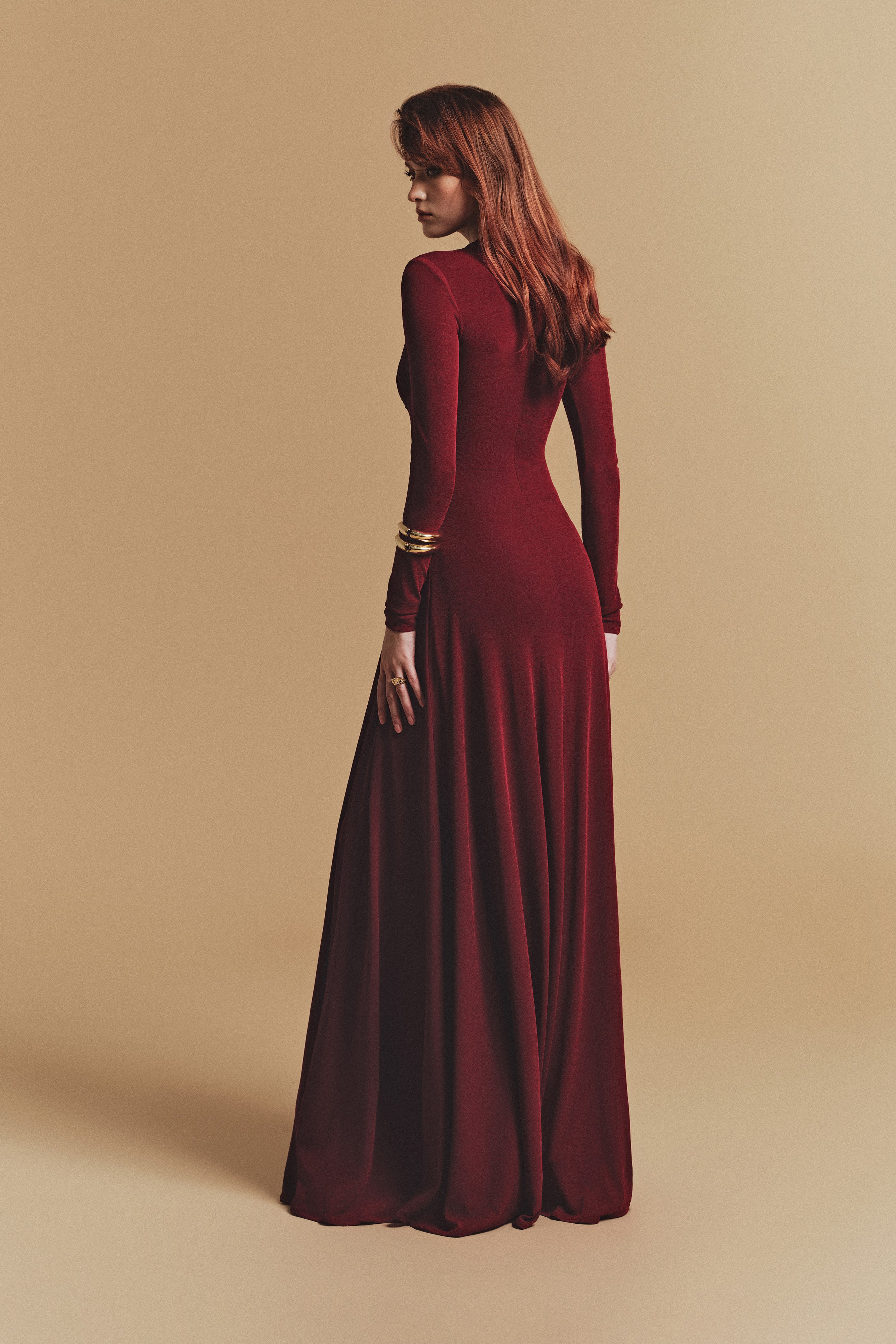 FAUX Asymmetric Long sleeve Maxi Dress