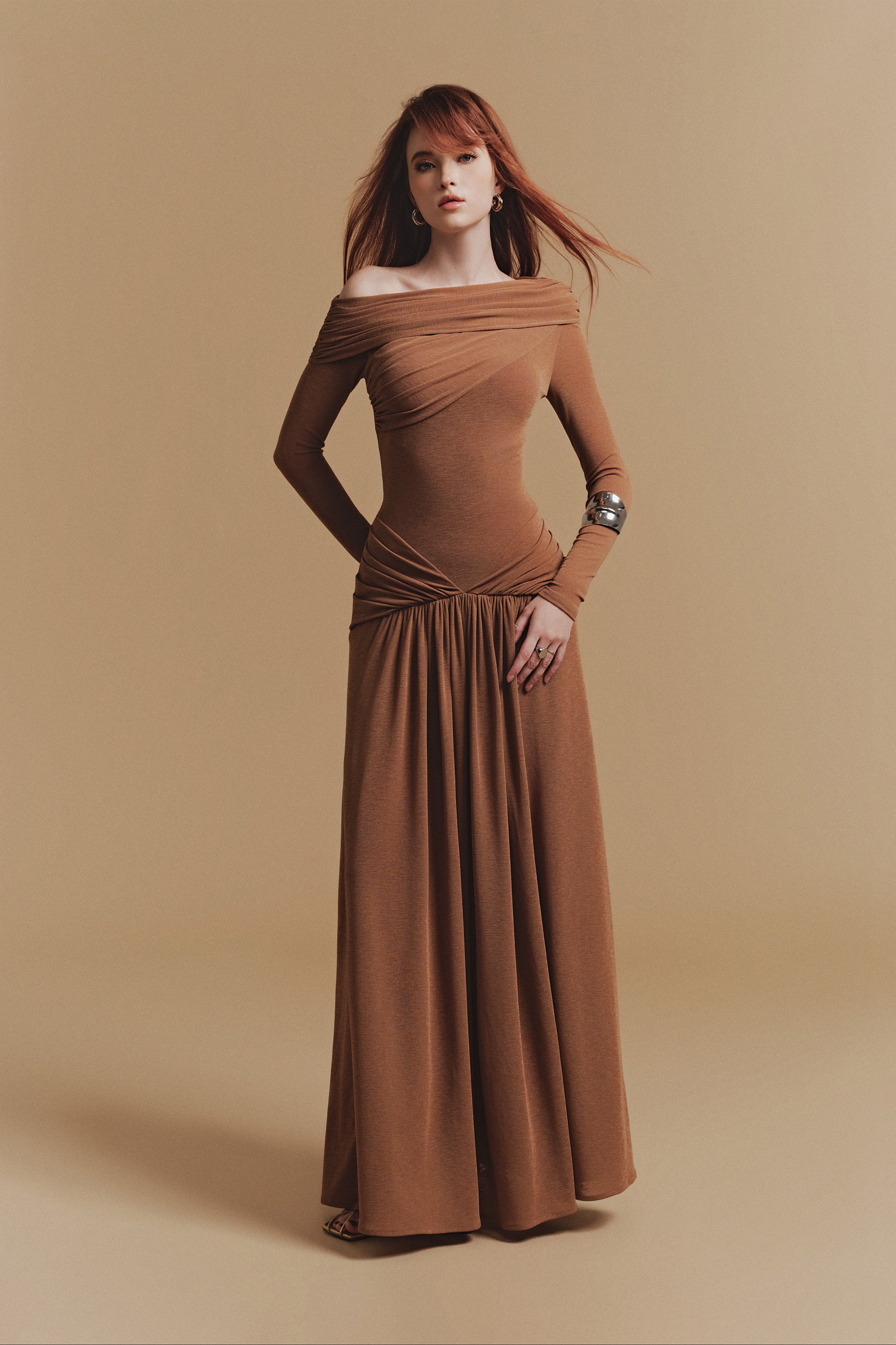 ROCHEL Asymmetric Long sleeve Maxi Dress