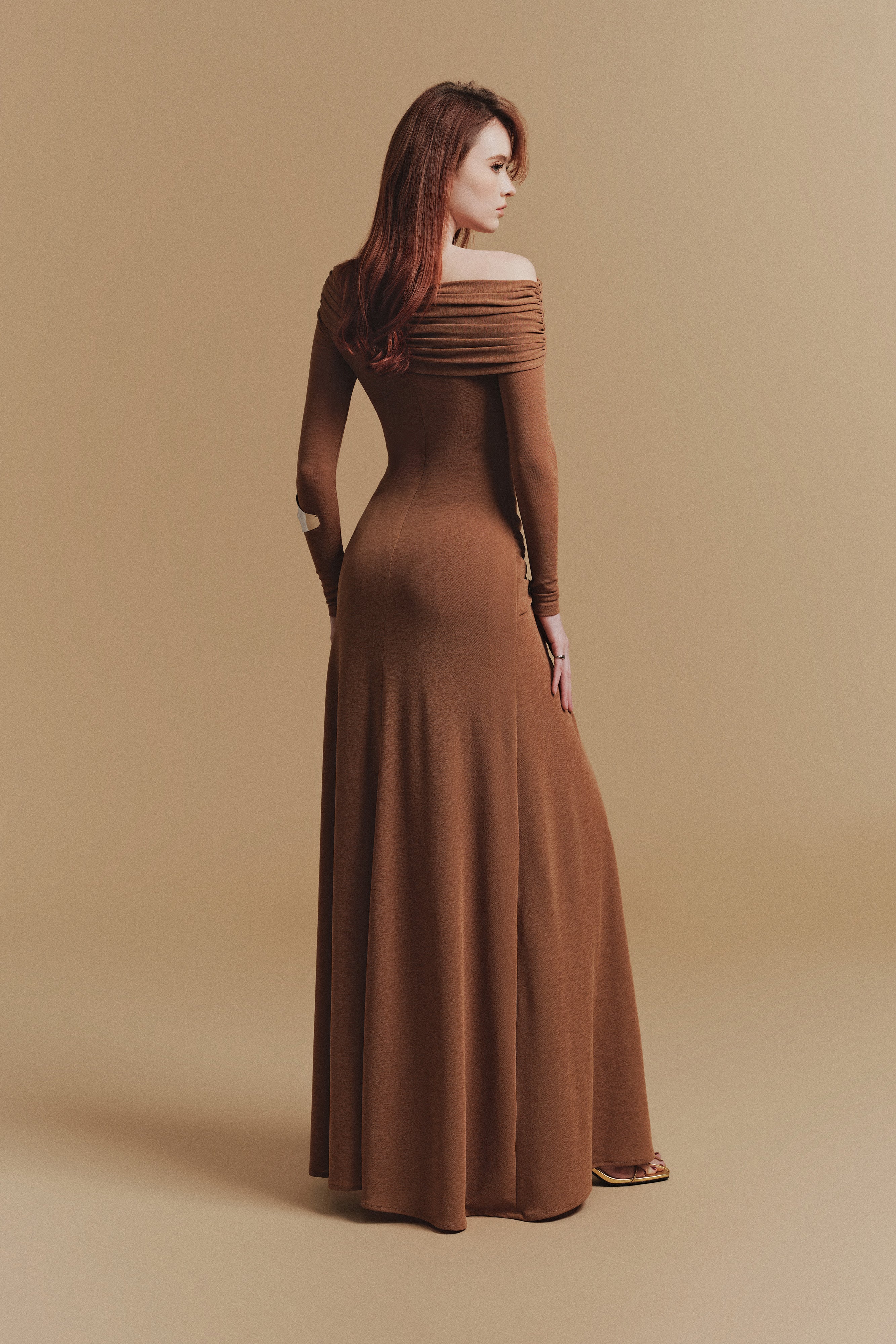 ROCHEL Asymmetric Long sleeve Maxi Dress