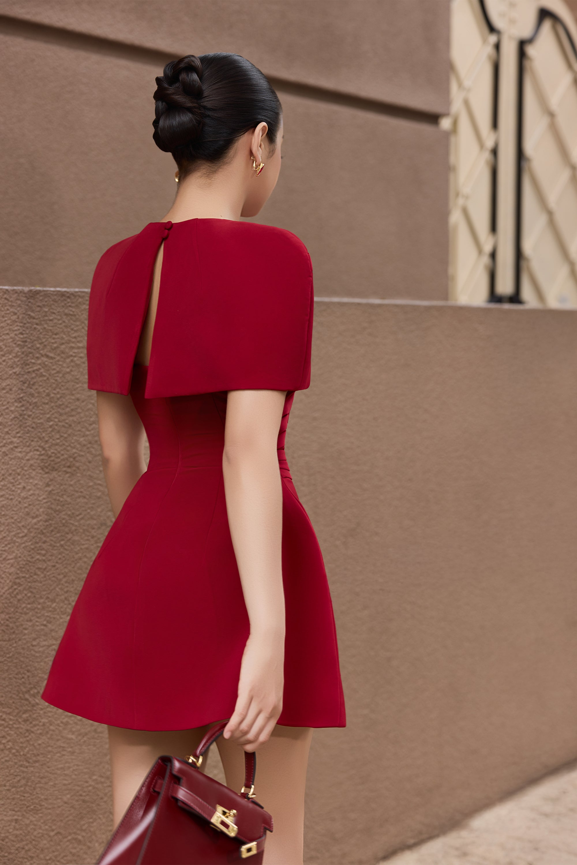 NOIRE Bustier Midi Dress with Cape