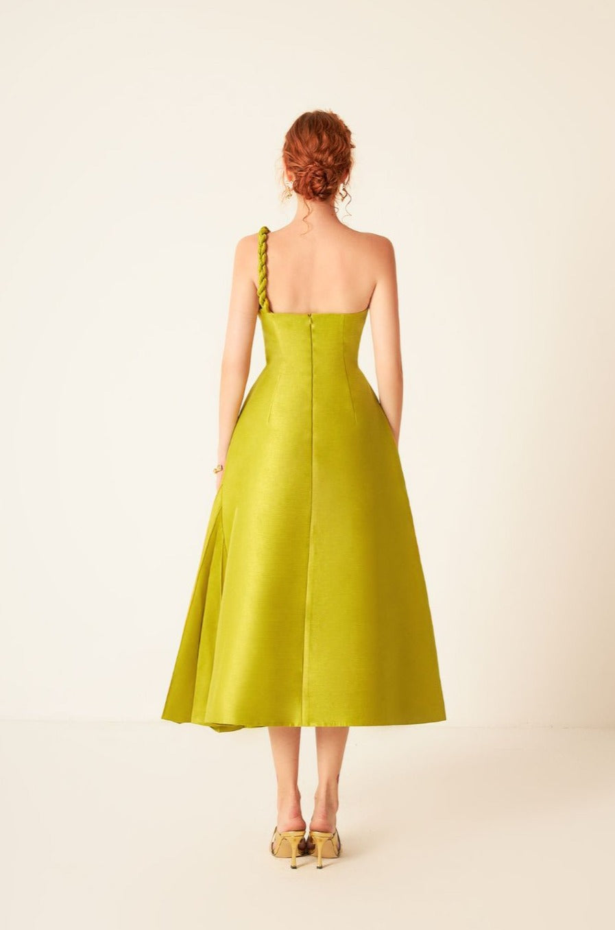 Almira Pleated Midi Dress XL / Chartreuse Green