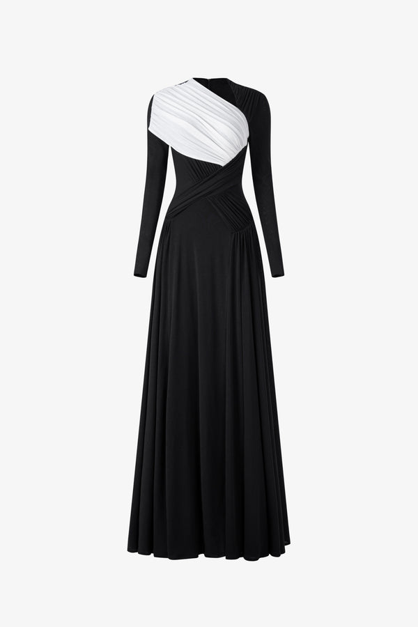 FAUX Asymmetric Long sleeve Maxi Dress