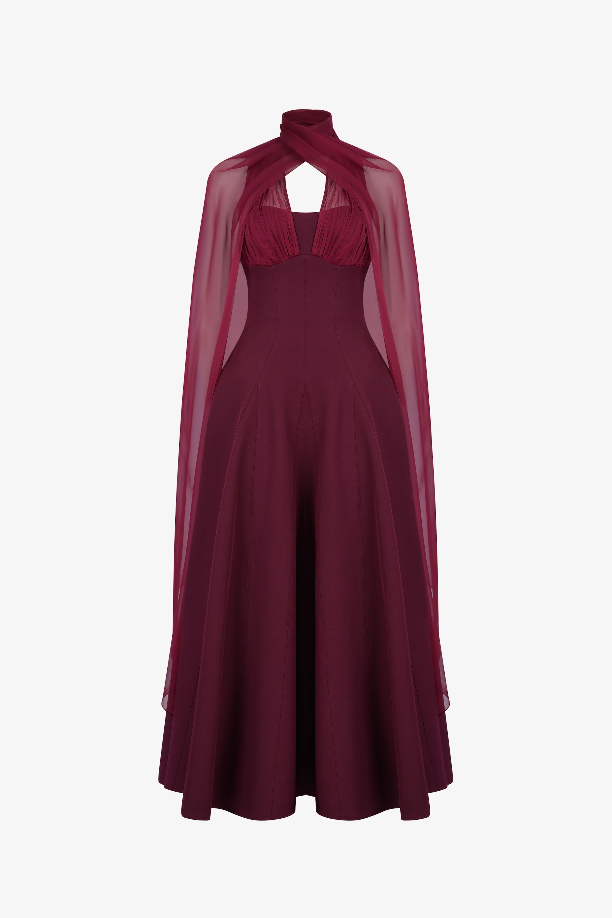 ZYRA Midi Dress with Chiffon Cape