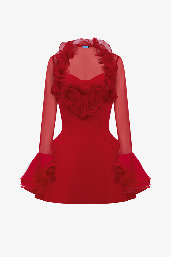 HEARTIE Mini Dress with Ruffled Overlay Sleeves