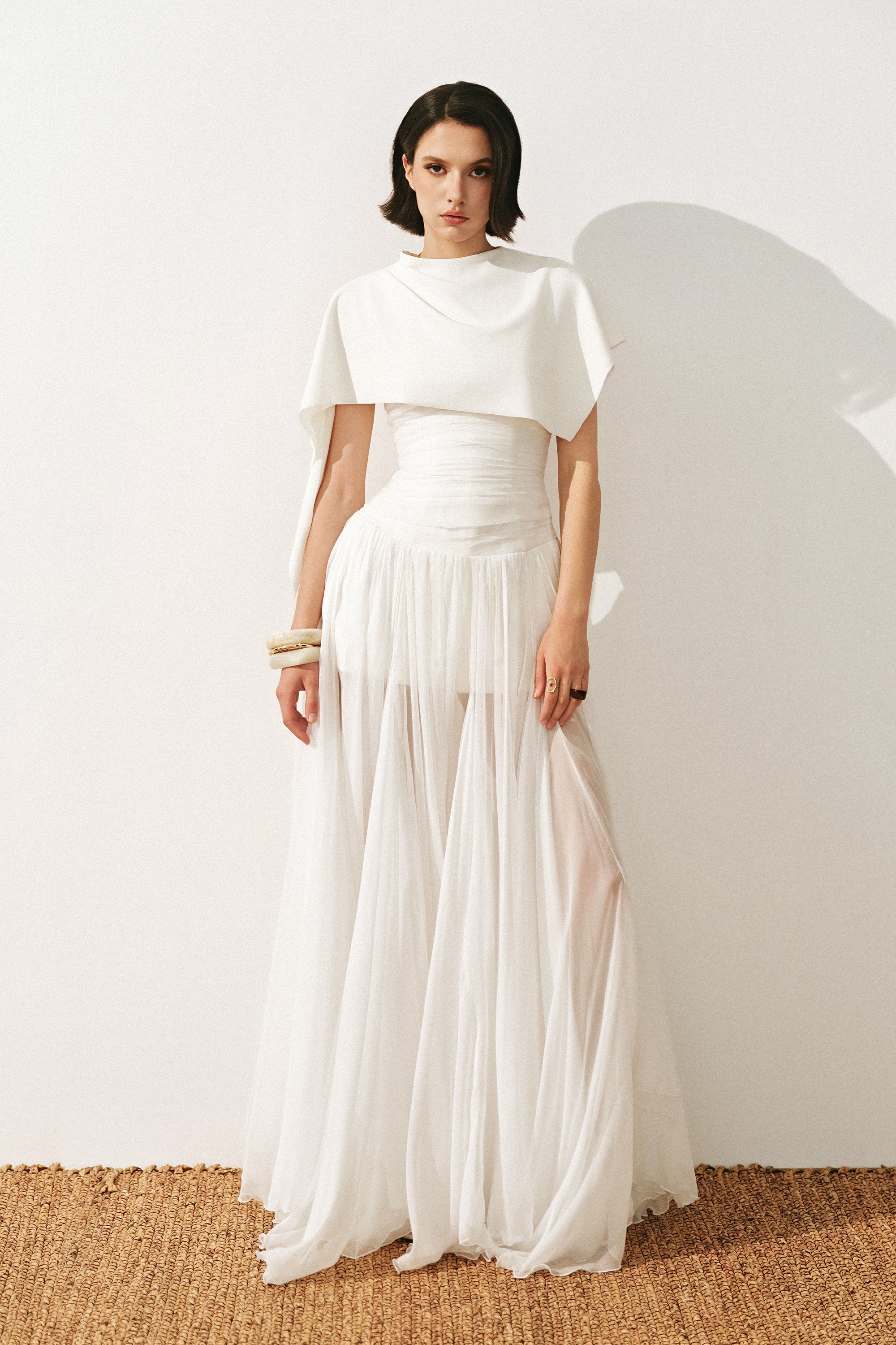 Thea Asymmetric Draped Cape