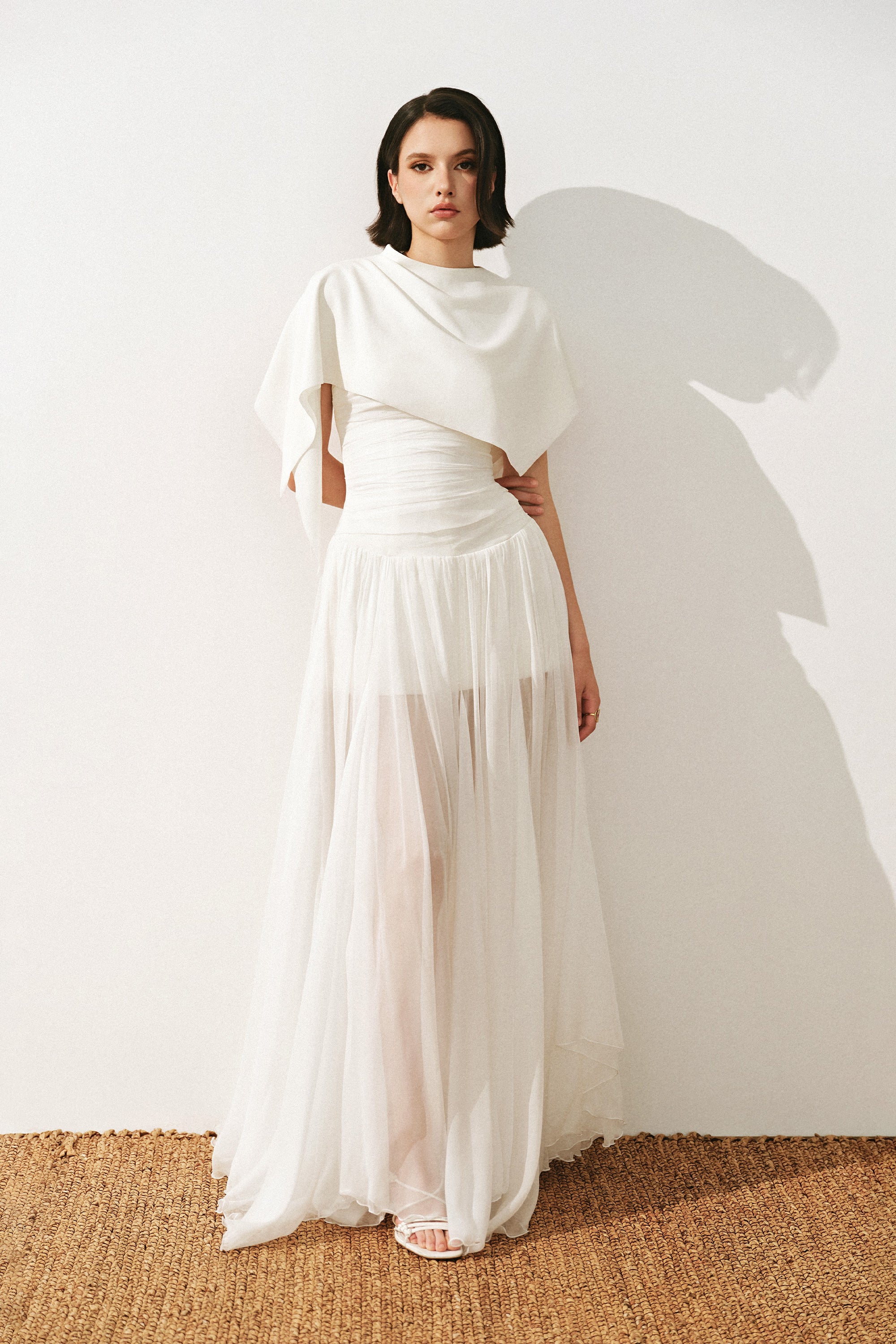 Thea Asymmetric Draped Cape