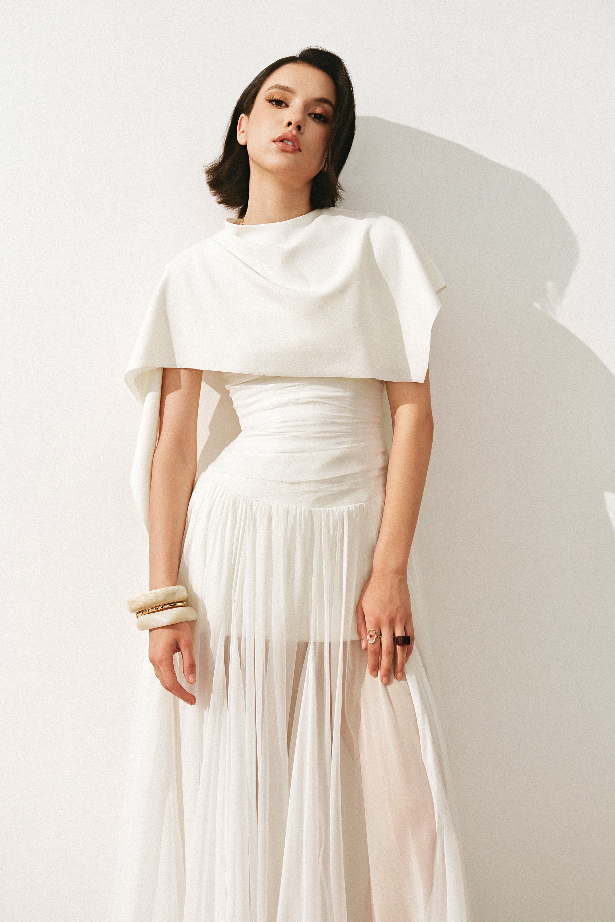 Thea Asymmetric Draped Cape