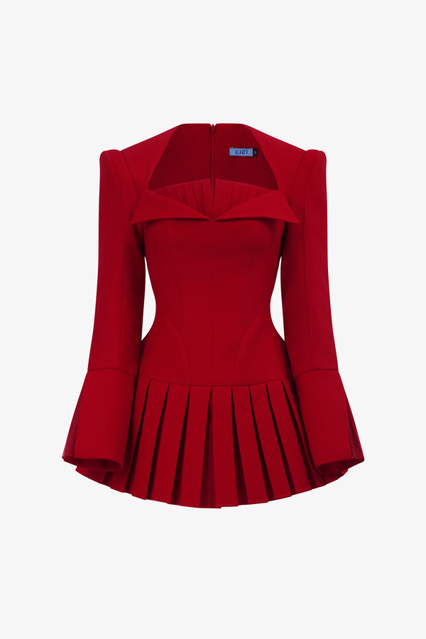 EDEN Long Sleeves Pleated Mini Dress